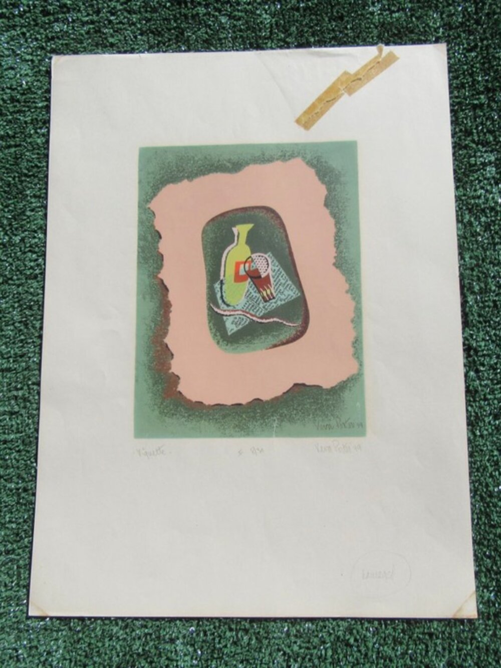 Veva Porter Vignette 17" x 12" Serigraph Signed Numbered MCM Art Print